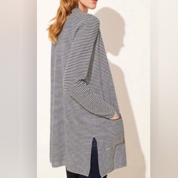 New! LOFT Navy and White Striped Open Cardigan - Picture 2 of 9